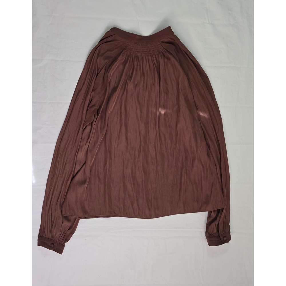 Wilfred Aritzia Brown Smocked V-Neck Long Sleeve Blouse Size Small - Picture 8 of 13